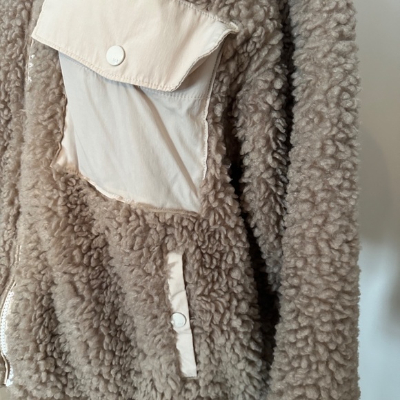 Women's Abercrombie Teddy Jacket Medium Tan Beige Zip Front - Picture 3 of 7